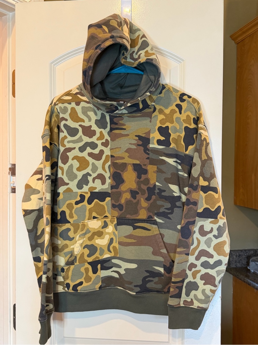 camouflage Patchwork Green brown hunting hoodie XL camping fishing sweatshirt